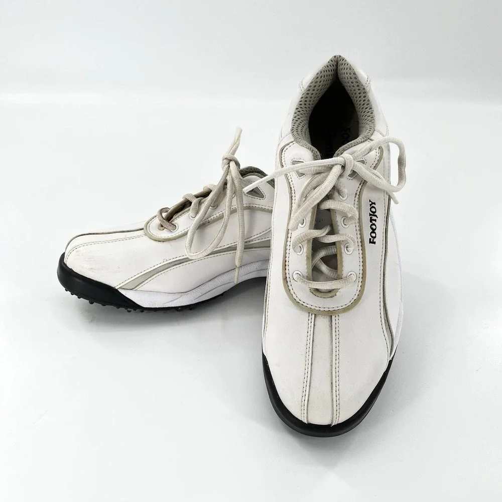 FootJoy GreenJoys Golf Shoes Womens 8.5 M Softspikes White Green Cleats Sneakers